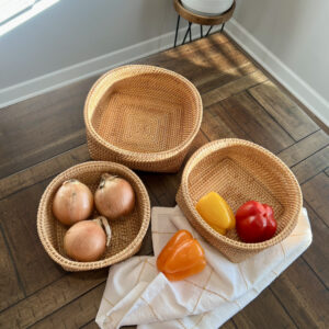 Rattan Vegetable Storage Baskets Wicker Fruit Bowls Hand Woven Basket Tray for Serving Vegetable Fruits Bread Storage Bin
