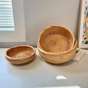 Small Round Basket for Entryway Woven Bowl Basket Rattan Woven Tray Organizing Key Wallet Serving Fruit Food Holder Decorative Table Storage