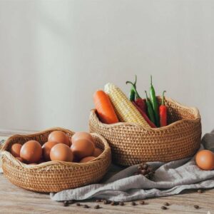 Rattan Baskets Woven, Wicker Fruit Basket, Bread Food Organizer, Kitchen Home Decor, Breadbasket for Kitchen, Storage Basket, Valentines Day
