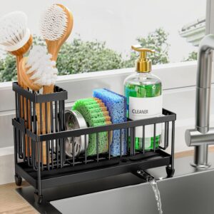 Black Stainless Steel Sink Caddy Organizer with Brush Holder