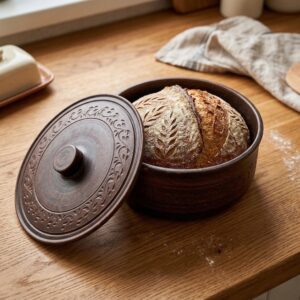 Clay Pot with Lid: Bread Baker, Ceramic Baking Pot Oven Cookware (2000 ml)
