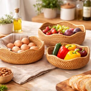 Handwoven Rattan Storage Basket: Fruit, Bread, Picnic Tray ?C Eco-Friendly Organizer