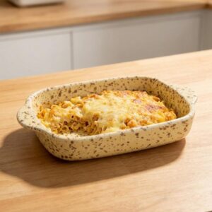 Yellow Speckled Ceramic Baking Dish Double Handle Oven Safe Bakeware Rustic Casserole Pan