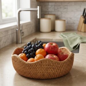 Storage Basket Round Woven Rattan Eco-Friendly Home Organizer